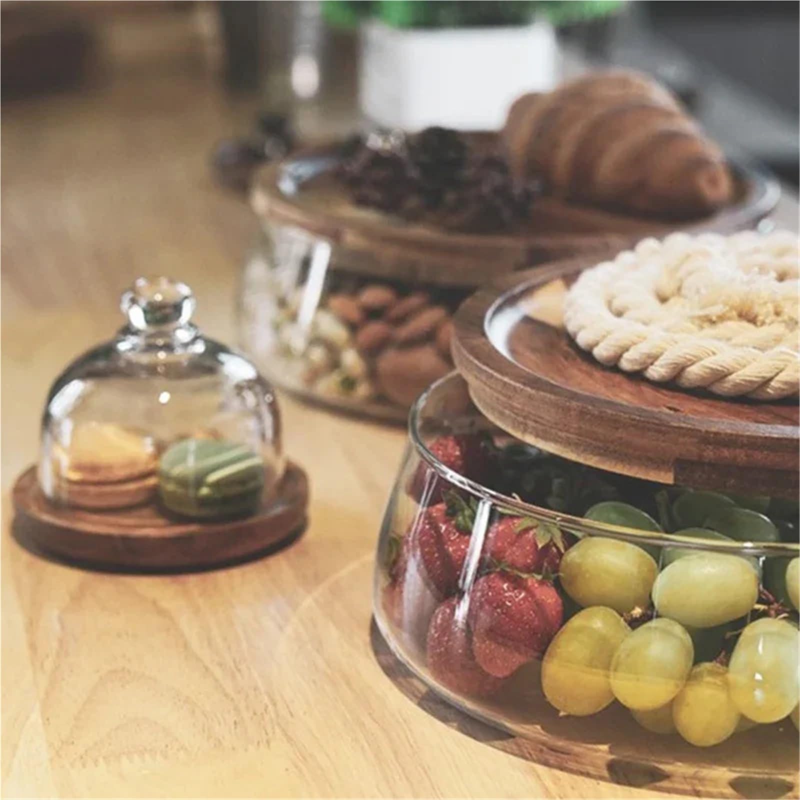 Vorratsglas Kreativer Vorratsbehälter for Lebensmittel aus Glas mit Holzdeckel, versiegeltes for Küchensnacks und Früchte(C)