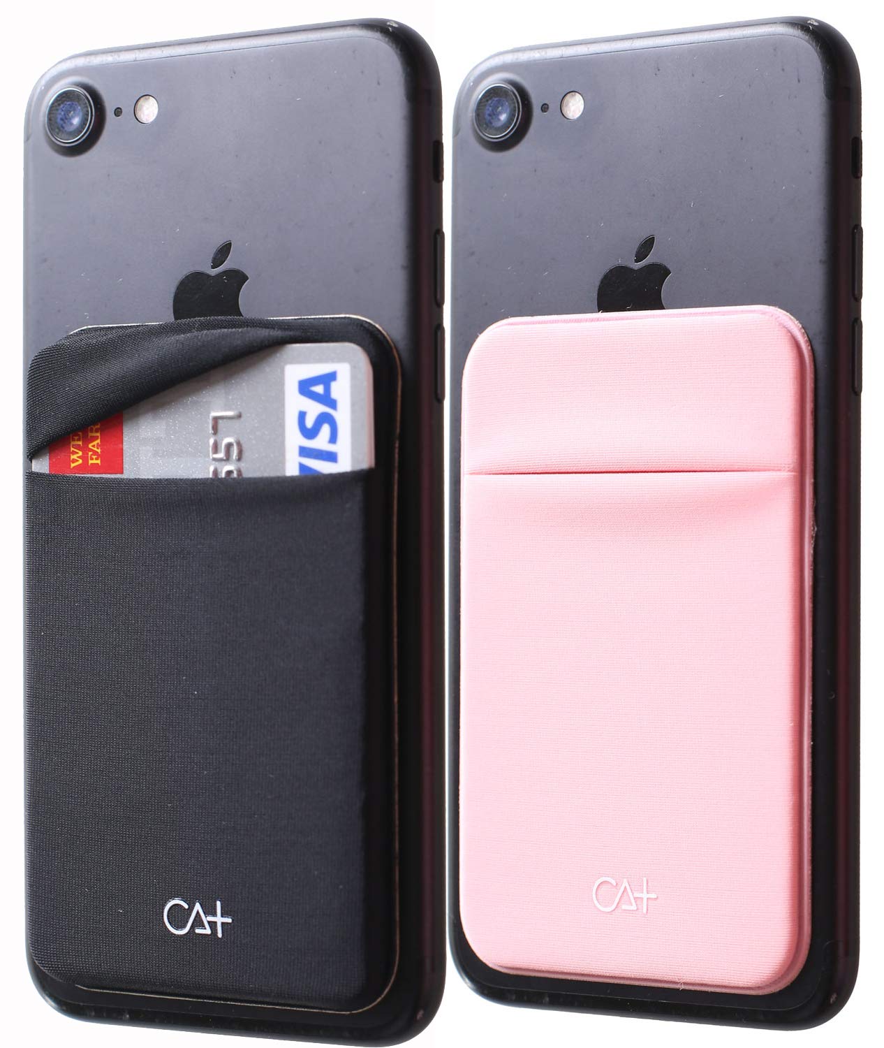 Phone Wallet Card Holder for Phone Case Sleeves Stick On Wallet for Cell Phone Card Holder Durable Adhesive Sticker ID Credit Card Holder for Back of Phone (Black + RoseGgold)