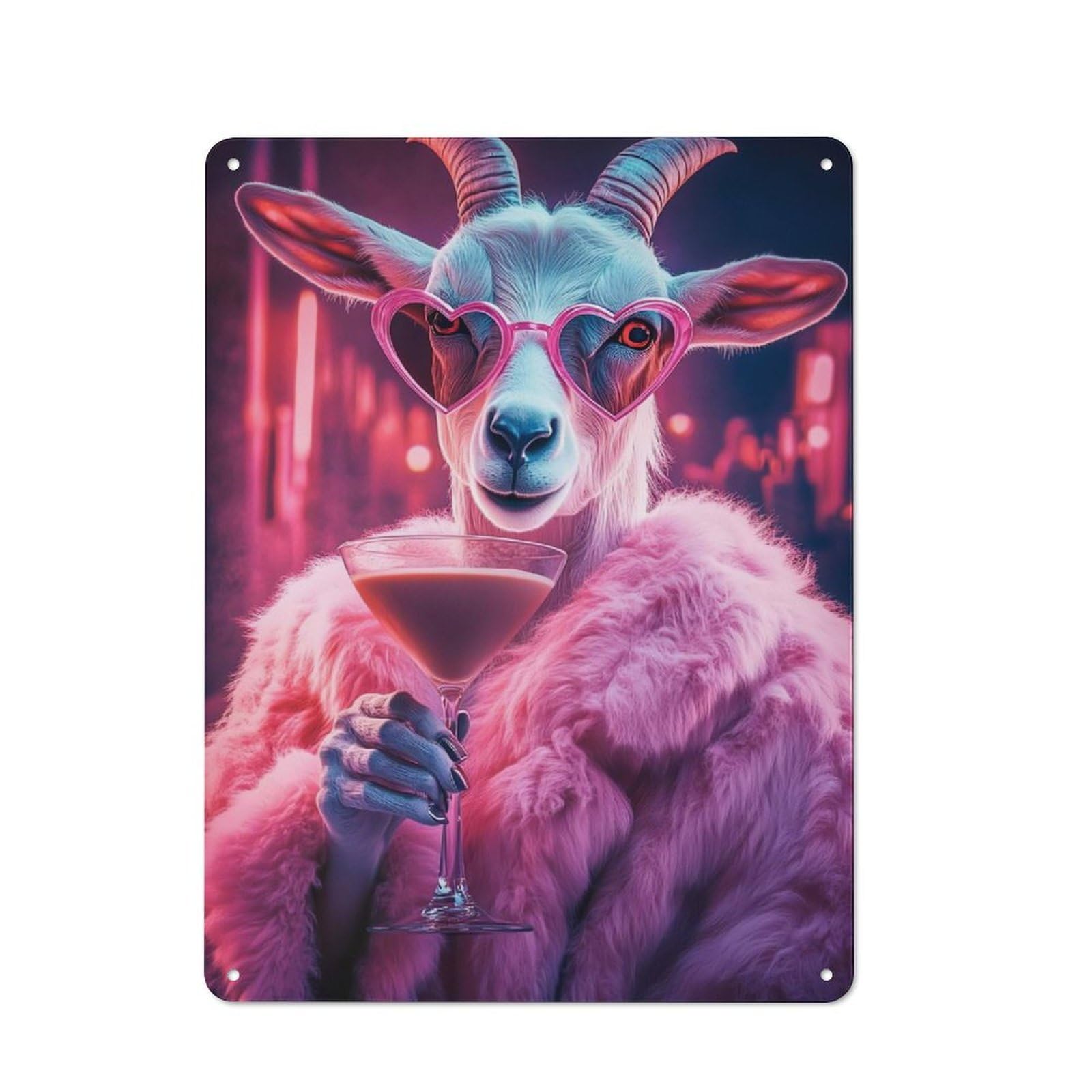 Junmoney Glamorous Goat With Cocktail Vintage Printed Metal Sign 40X30cm For Bar Or Restaurant, For Restaurant Interior Fans