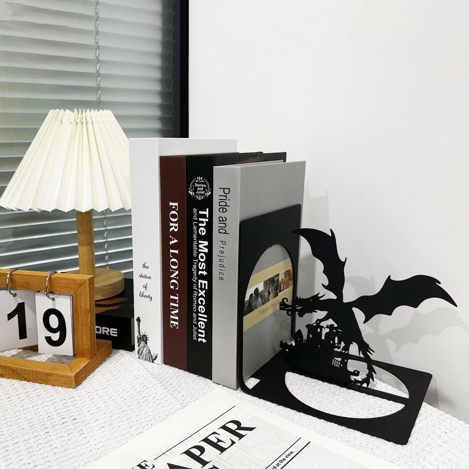 Fantasy-Drachen-Metall-Buchstützen, Gothic-Buchstützen, Drachen-Buchstützen, Zauberer-Buchstütze, Hexen-Bücherregal-Dekor, Buch-Organizer, schwarze Buchhalter für Zuhause und Büro