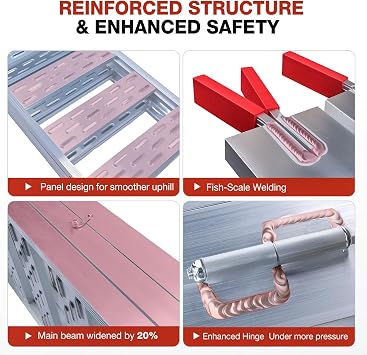 Aluminum Tri-Folding Truck Ramps 1600Lbs Max, Loading Ramps for Pickup Trucks Bed, Trailers Ramp with Load Straps for ATV/UTV, Sweeper Machine, Golf Carts, Touring Motorcycles, Small Tractor