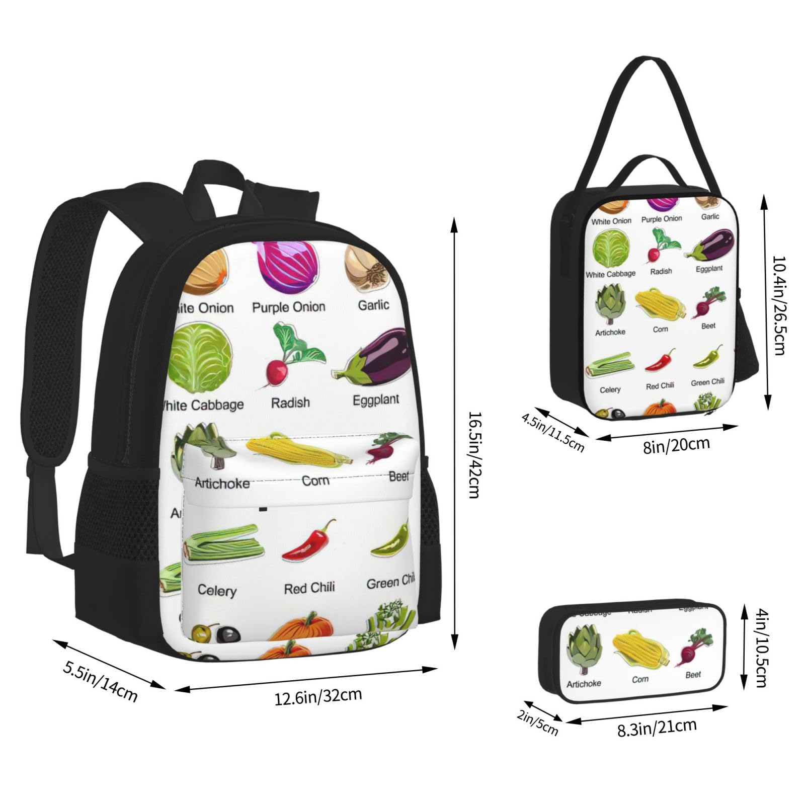 Zaino, borsa portapranzo, astuccio, set da 3 pezzi, per lavoro e