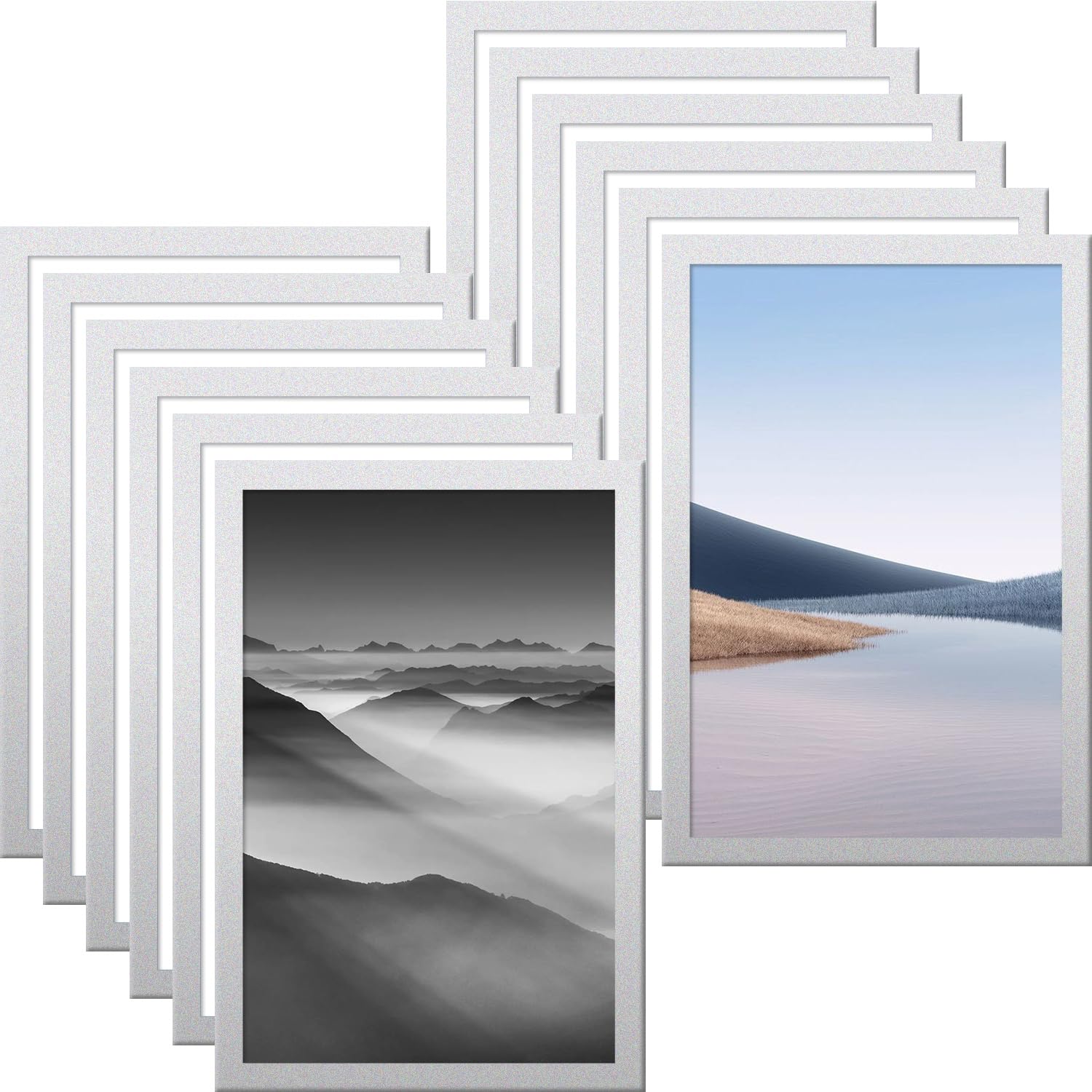 Wubayi A4-12Pcs-Silver A4/A3/6In Magnetic Photo Frames, Self Adhesive Magnetic Picture Frame Holder Waterproof Clear Sign Holders For Paintings, Photos, Notices, Certificate, Poster, (A4-12Pcs-Silver)