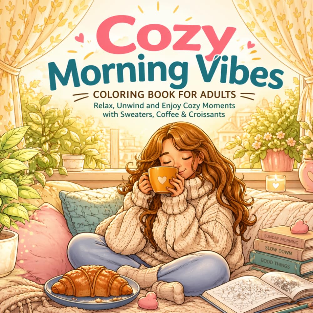 Cozy Morning Vibes Coloring Book for Adults: Relax, Unwind and Enjoy Cozy Moments with Sweaters, Coffee & Croissants (Soft Life Coloring Series)