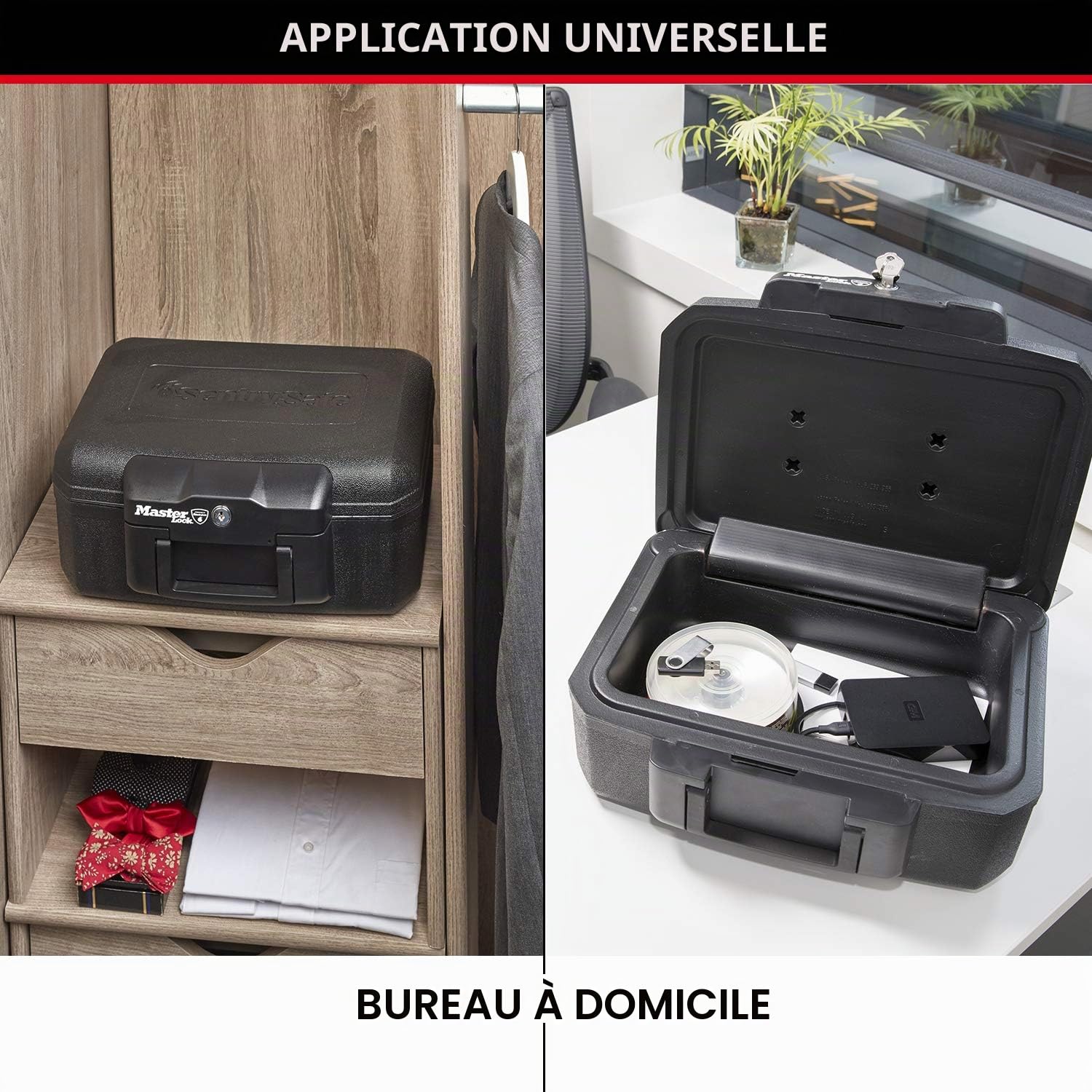 Master Lock Coffre fort anti feu et étanche à clef, triple protection - vol, incendie et inondation & Coffre Fort anti feu à clef, double protection - vol et incendie, 5L, 15.5x36.2x28.4cm
