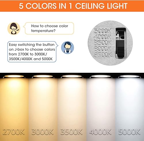 Miniatura 9 de Meconard Paquete de 4 lámparas de techo empotrables LED ultrafinas de 6 pulgadas, 3000 K/4000 K/5000 K seleccionables, regulables 12 W = 110 W, 1050