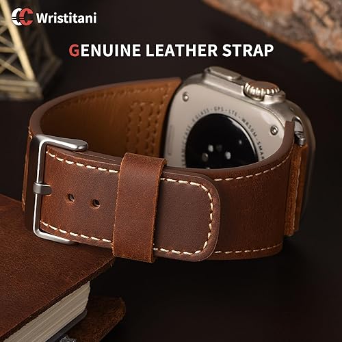 Miniatura 4 de Wristitani Leather Bands Compatible with Apple Watch Strap 49mm 46mm 45mm 44mm 42mm 41mm 40mm for Men, Top Genuine Leather Replacement Straps for