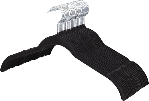 ManGotree Velvet Shirt Hangers for Women, 16.5 Suit Hangers with Shoulder Groove, Non-Slip Dress Clothes Hanger for Coats, Tank Tops, Shirts, Blouses, Shorts 22 Pack, Black