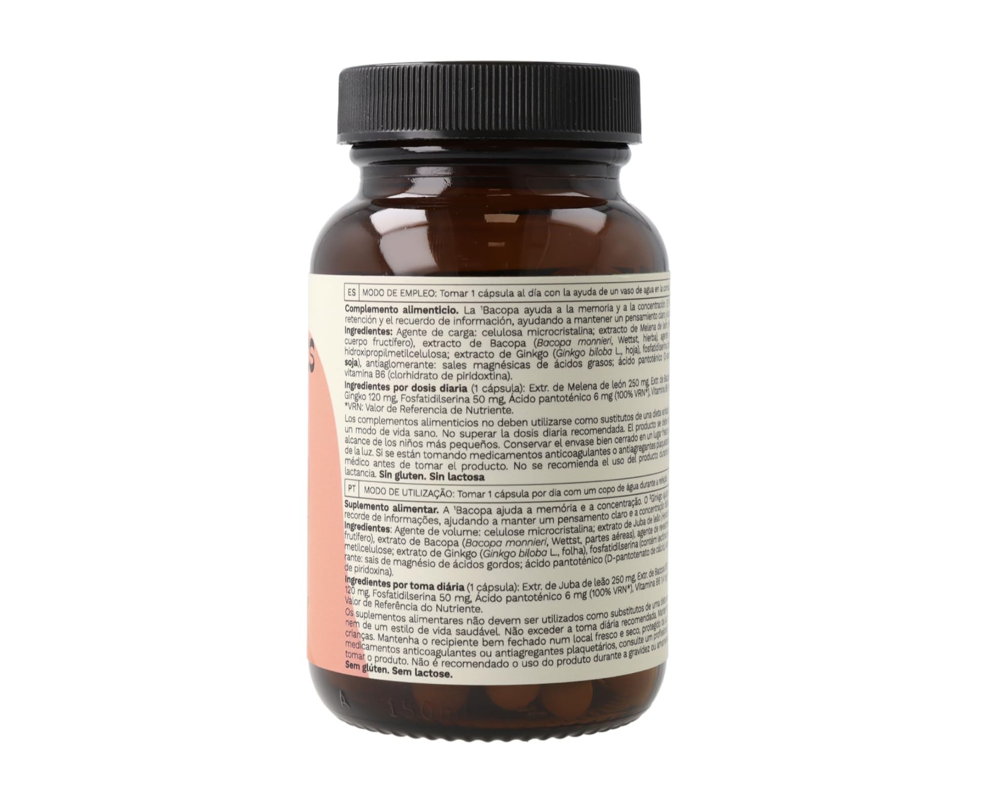 Clear Mind | 60 cápsulas | Concentración, Memoria, Claridad Mental | Menopausia | Bacopa, Melena de león, Ginkgo Biloba, Fosfatidilserina, Vitaminas B5,B6 | Niebla Mental