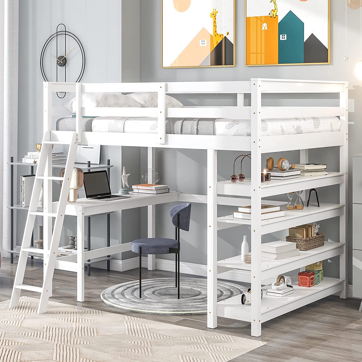 Buy DNYN Full Size High Loft Bed for Kids,Solid Wood Bedframe with One