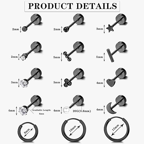Miniatura 3 de LOLIAS Small Hypoallergenic Flat Back Stud Earrings for Women Men 14K Gold Plated Surgical Stainless Steel Earring Sets Tiny Screw Back Cartilage