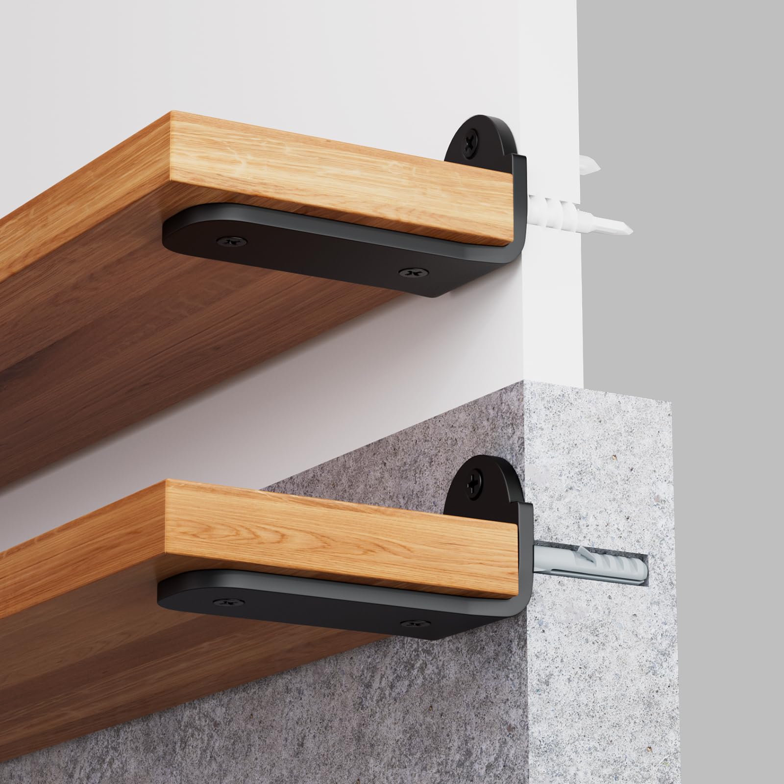 6 Pack Shelf Brackets 15cm, Heavy Duty Metal L Wall Brackets for Shelves with 5mm Thick and 70Kg Load Capacity, Black