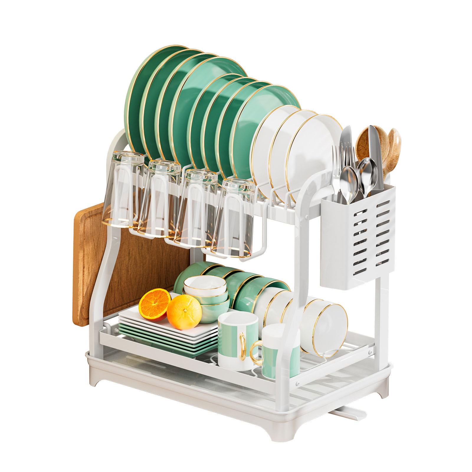 Hsioluted Large Drying Rack for Countertop Rustproof Multipurpose 2-Tiers Rack for Kitchen Counter with Utensil Holder Drying for Sink Area
