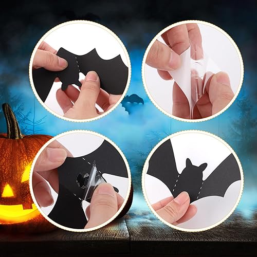 Miniatura 4 de 48 piezas de decoración de Halloween de murciélagos, calcomanías holográficas de pared de murciélagos de Halloween, calcomanías holográficas de