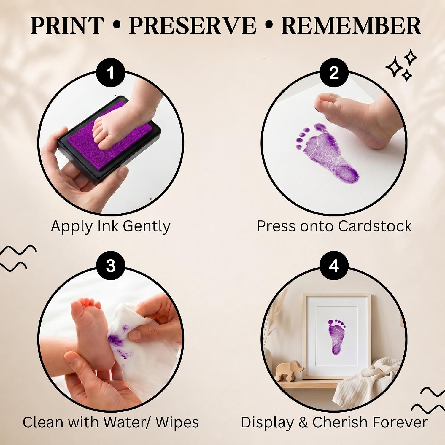 ReignDrop Baby Ink Pad for Hand and Footprints, Non-Toxic Acid-Free Keepsake Kit, Smudge-Proof Archival Ink Wipes Off Skin, for Scrapbook, Photo Album, Frames & Pet Paws, Baby Gift (Purple)