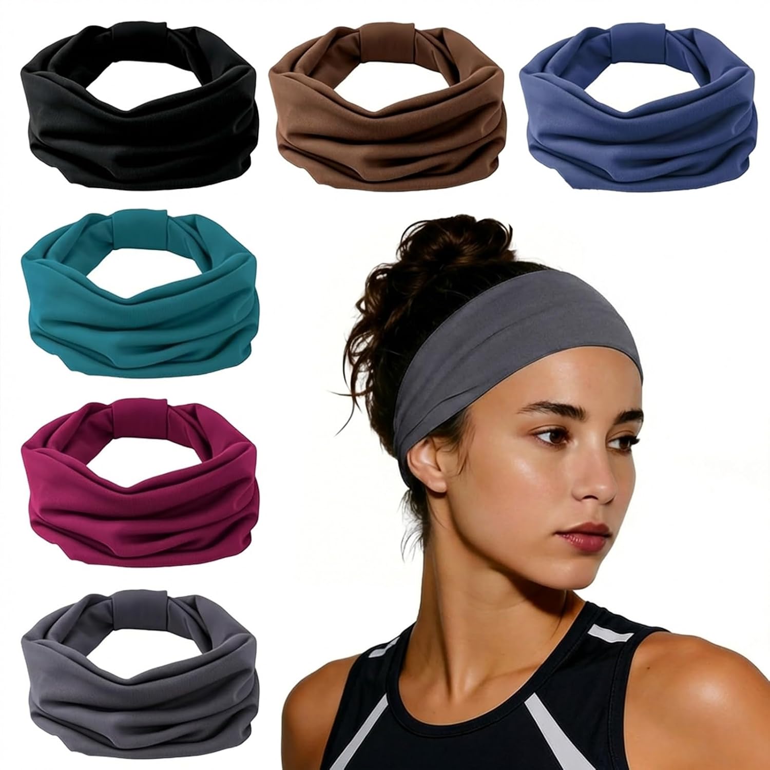 6 Pack Wide Headbands for Women Non Slip - Elastic Cloth Hair Bands for Workout Spa