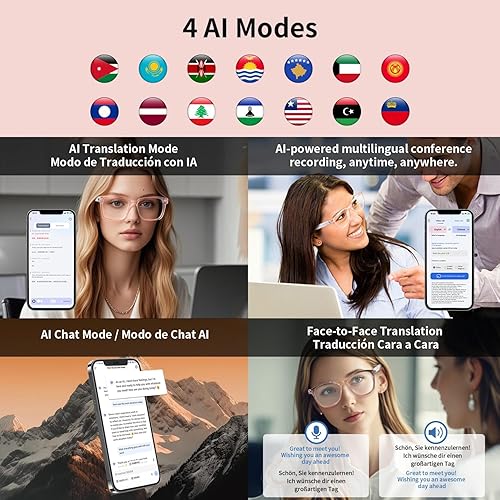 Miniatura 8 de Gafas Inteligentes AI con Traducción en Tiempo Real, Bluetooth 5.3 Inalámbrico, Interpretación Simultánea Inteligente para Más de 160 Idiomas