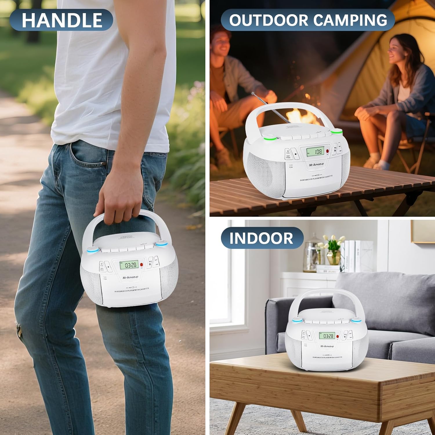 Boombox CD Player Portable Cassette Player with CD MP3 Bluetooth AUX TF/USB AM/FM Radio AC/DC Powered with Remote Control, Headphone Jack, Stereo Sound for Home,Kids,Gift(White)