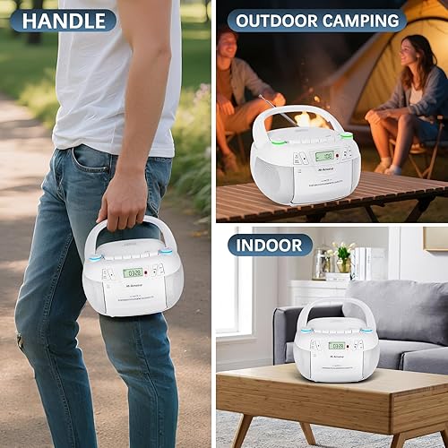 Miniatura 7 de Boombox - Reproductor de CD portátil con CD MP3 Bluetooth AUX TFUSB AMFM Radio ACDC alimentado con control remoto, conector para auriculares, sonido