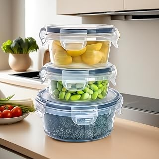 3PCS Food Storage Containers with Lids Airtight, 170/400/700ml, Leakproof Containers Set for Kitchen Storage, Microwave/Dishwasher Safe, Round