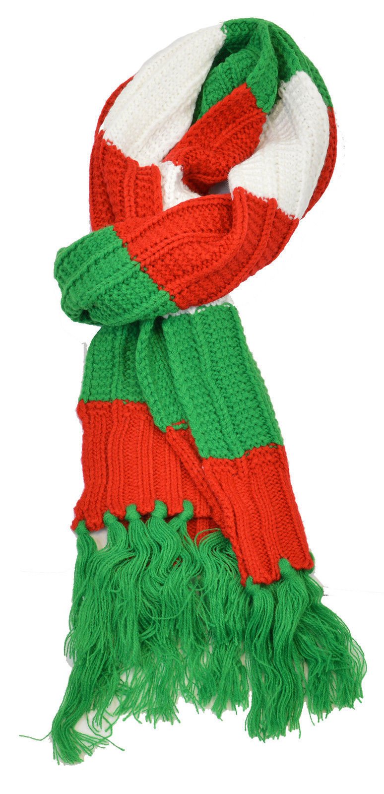 Manav Red Green White Welsh Knitted Stripe Wc Scarf