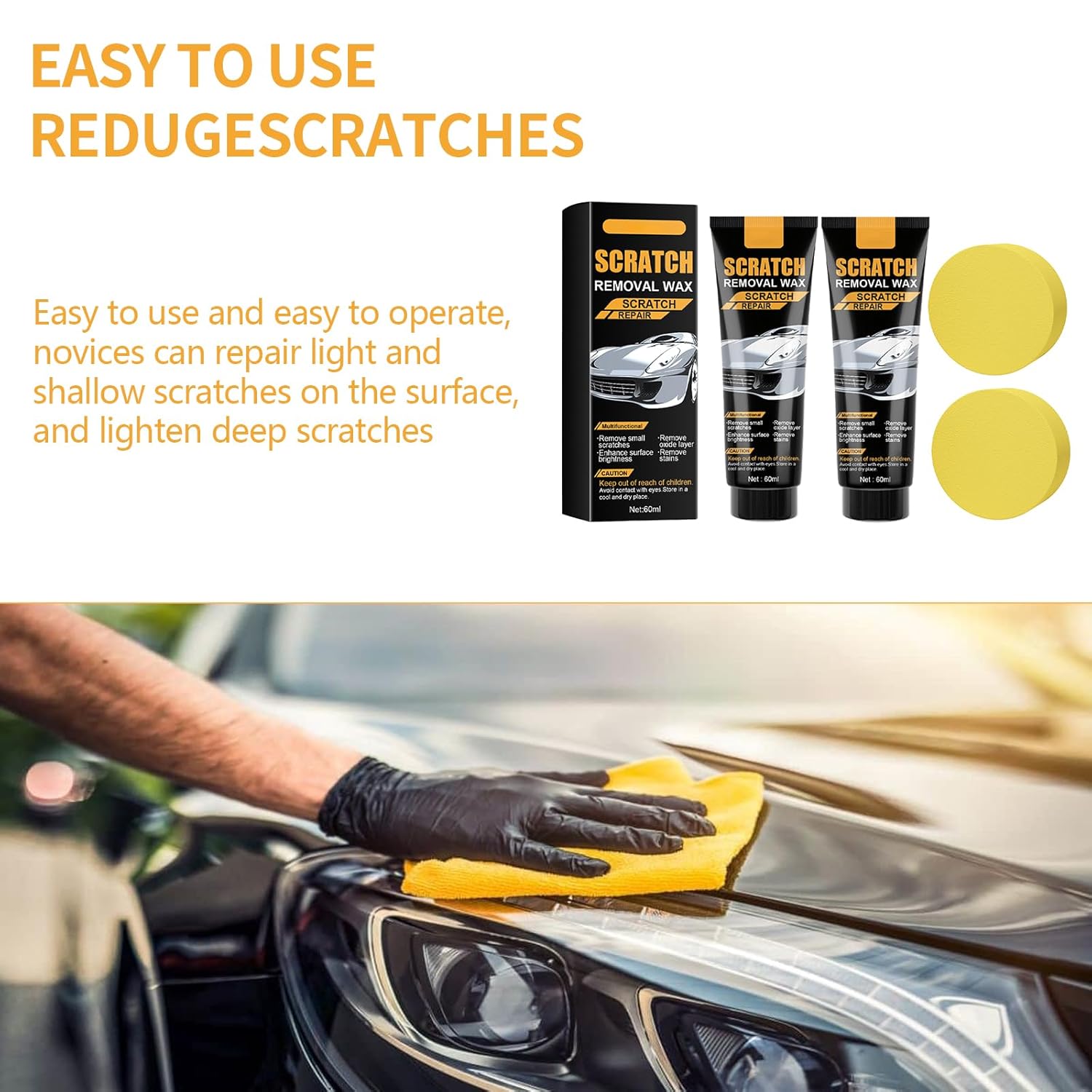 Car Scratch Removal Wax,Car Polish Wax Scratch Remover for Vehicles,Car Paint Scratch Repair Paste for Light Scratches,Easy Application Car Scratch Remover Kit(2Pcs) - Image 4