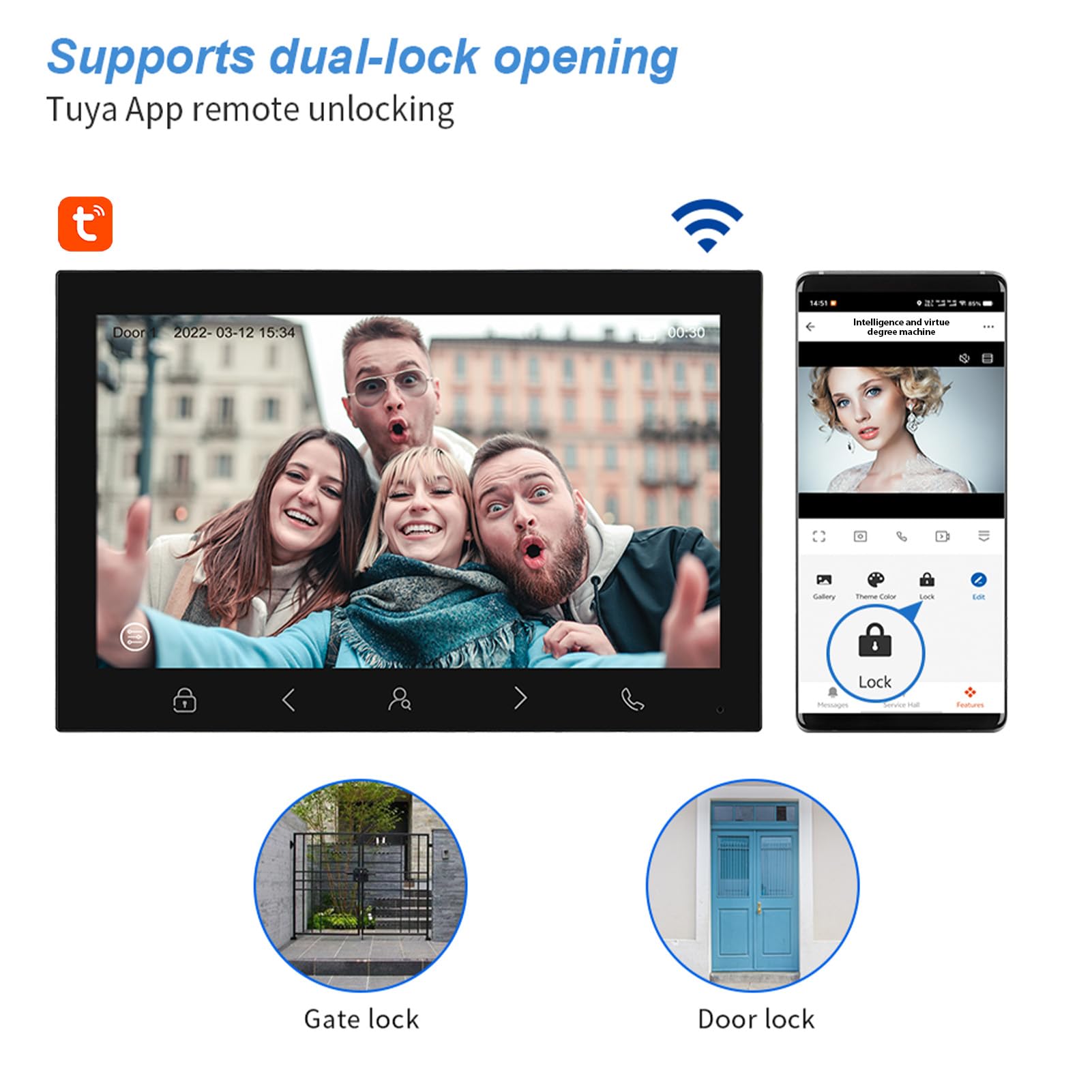10" 1080P Videosprechanlage mit WLAN Bluetooth, IC Karte Öffnung, IP65 wetterfeste Smart Video Türklingel für Haus