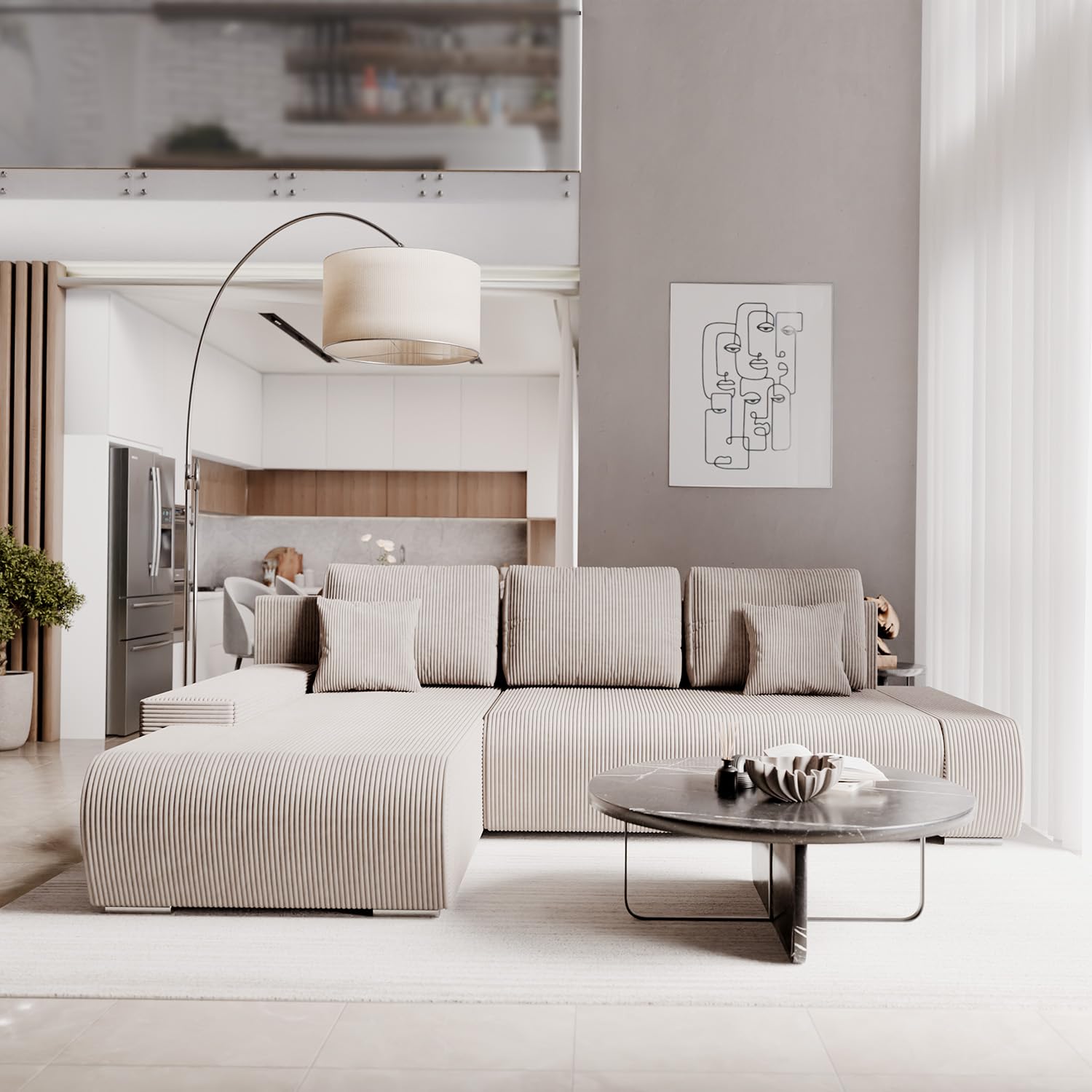Juskys Sofa Iseo Links mit Schlaffunktion - Stoff Couch L Form für Wohnzimmer, bequem, ausziehbar - Schlafsofa Ecksofa Eckcouch Schlafcouch Beige