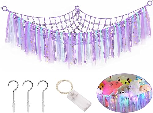 Miniatura 1 de Red de animales de peluche o hamaca con borlas, red de almacenamiento LED para animales de peluche y hamaca de juguete de felpa, hecha a mano,