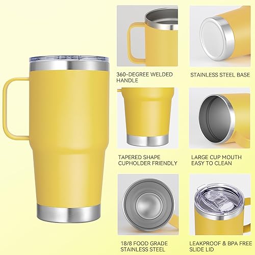 Vista 22 de Vaso de acero inoxidable de 20 onzas con asa a granel con aislamiento de metal a granel, taza de café de viaje con asa, vaso de doble pared con tapa
