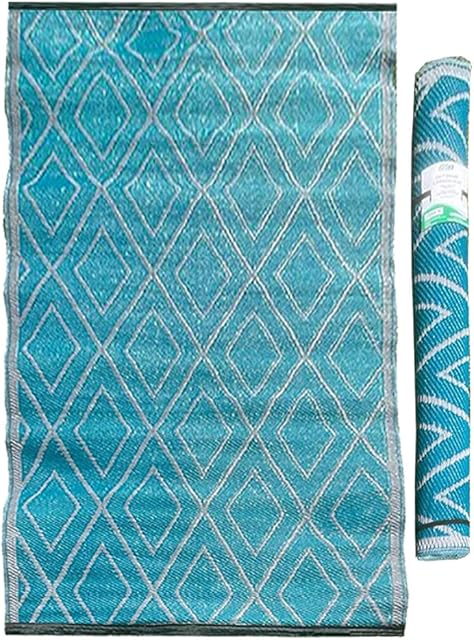 GBS Diamond Effect Lightweight Rugs - Indoor/Outdoor Plastic Weatherproof Reversible Floor Mat, Garden BBQ Patio Beach Mat - Large UV Resistant Portable Durable Rug (180 x 120 cm) (Blue)