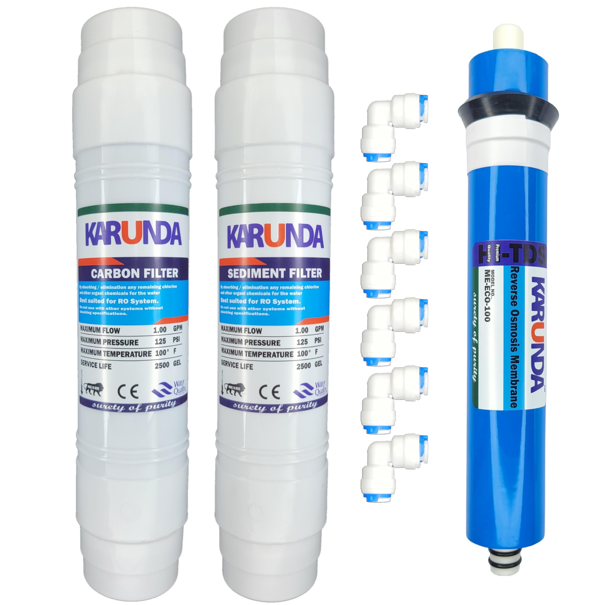 KARUNDA 100 GPD RO Membrane, Carbon Sediment Filter for Water Purifiers, RO Inline Cartridge (RO Service kit)-image-49
