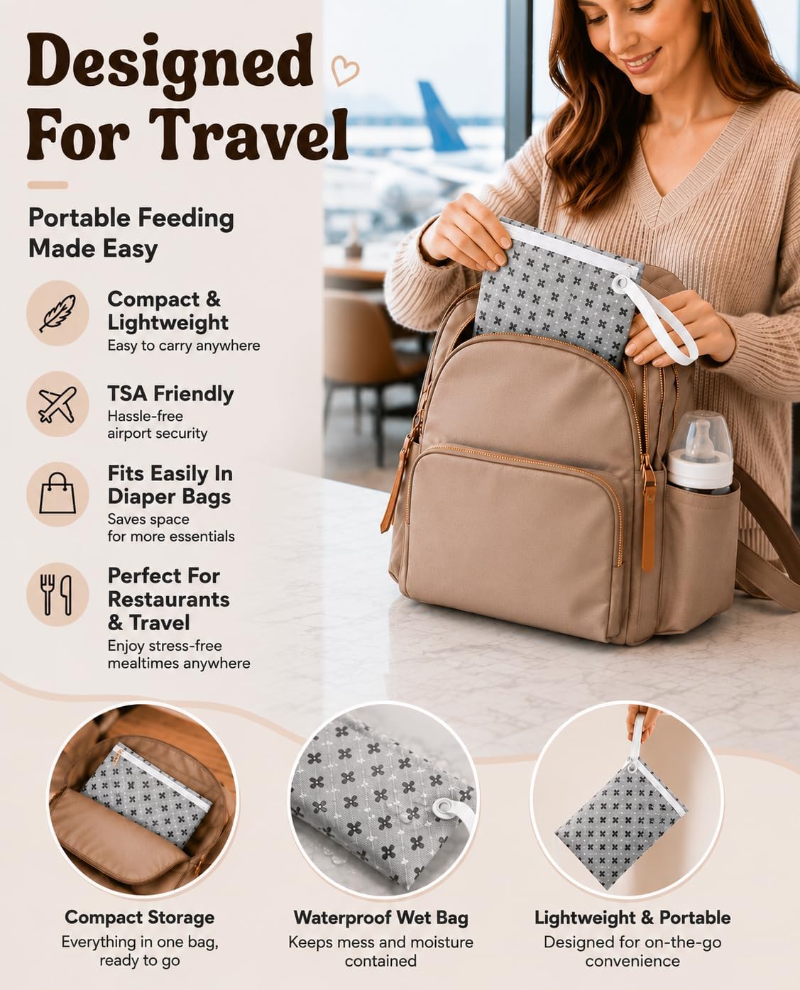 Travel Silicone Baby Feeding Set, Beige image 5
