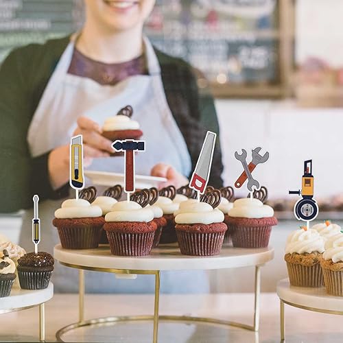 Miniatura 5 de MEFENG Mechanic - Decoración para cupcakes, 18 piezas, herramientas para postres, suministros de fiesta de cumpleaños plateadosgrises
