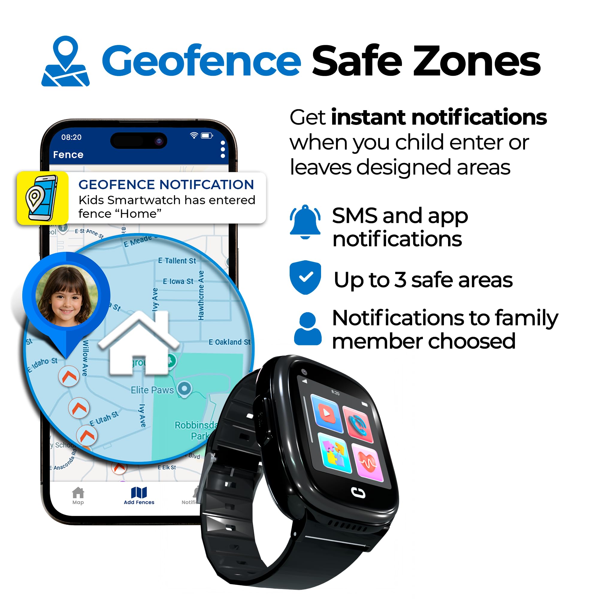 Seculife Rastreador GPS para niños, dispositivo de seguimiento en tiempo real con botón SOS y altavoz de 2 vías, electrónica de seguridad para niños, necesidades especiales, autismo (negro)