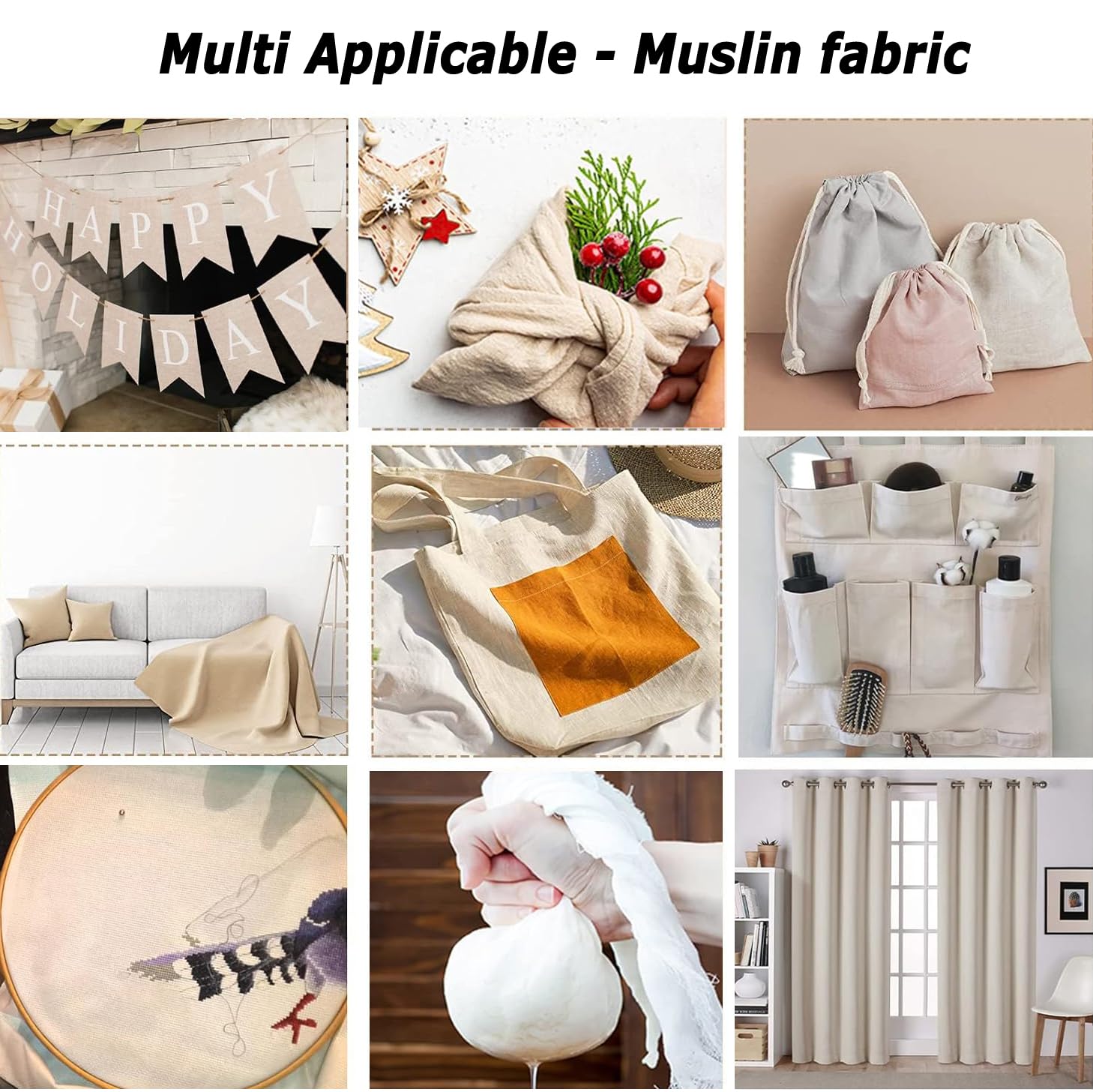 MDS Musselin-Stoff, 100 % Baumwolle, 121,9 cm breit, natürlich, ungebleicht, mittelschwer, Stoff, Leinen, Textil für Trägermaterial, Quilten, Nähen, Drapieren, Kleidung, Tücher, Handwerk, DIY,