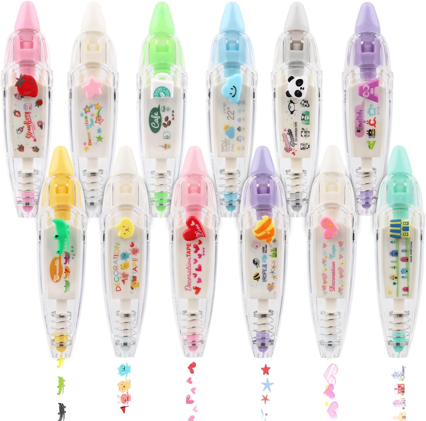 Product image of 12pcs Decorative Tape Pen, Cute Animals Press Type Decorative Pen Tape Roller Pen DIY Creative Cartoon Correction Tape for Boy Girls Gift Teacher Class Rewards (12 Themes)