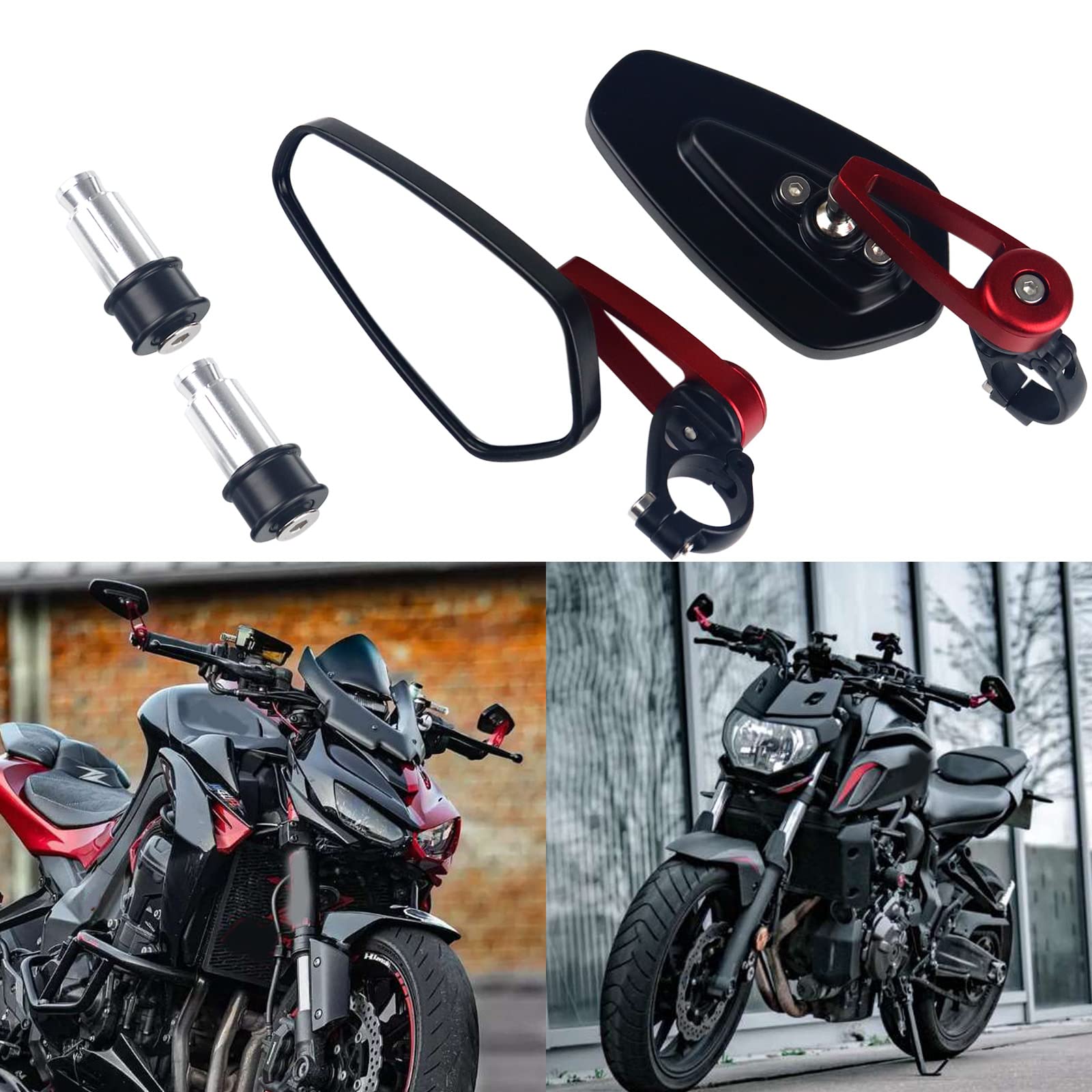 Motociclo Laterali Specchi 7/8"22mm Manubrio Lega di Alluminio Specchi Retrovisori per Scooter Cruiser Sport Bike(Rosso)