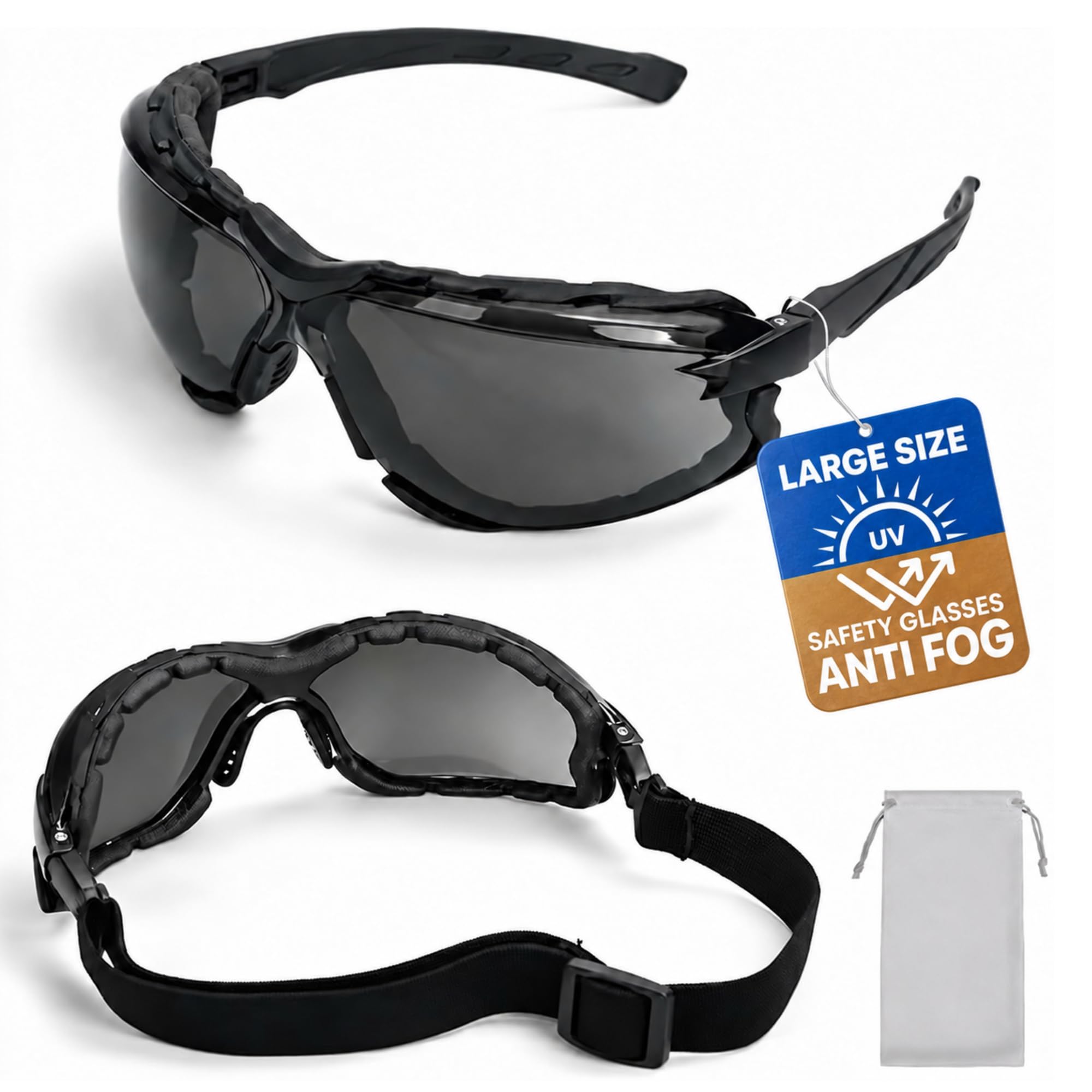 Flaya Foam Lined Safety Glasses Anti-Fog Z87.1 Mowing Goggles with Strap