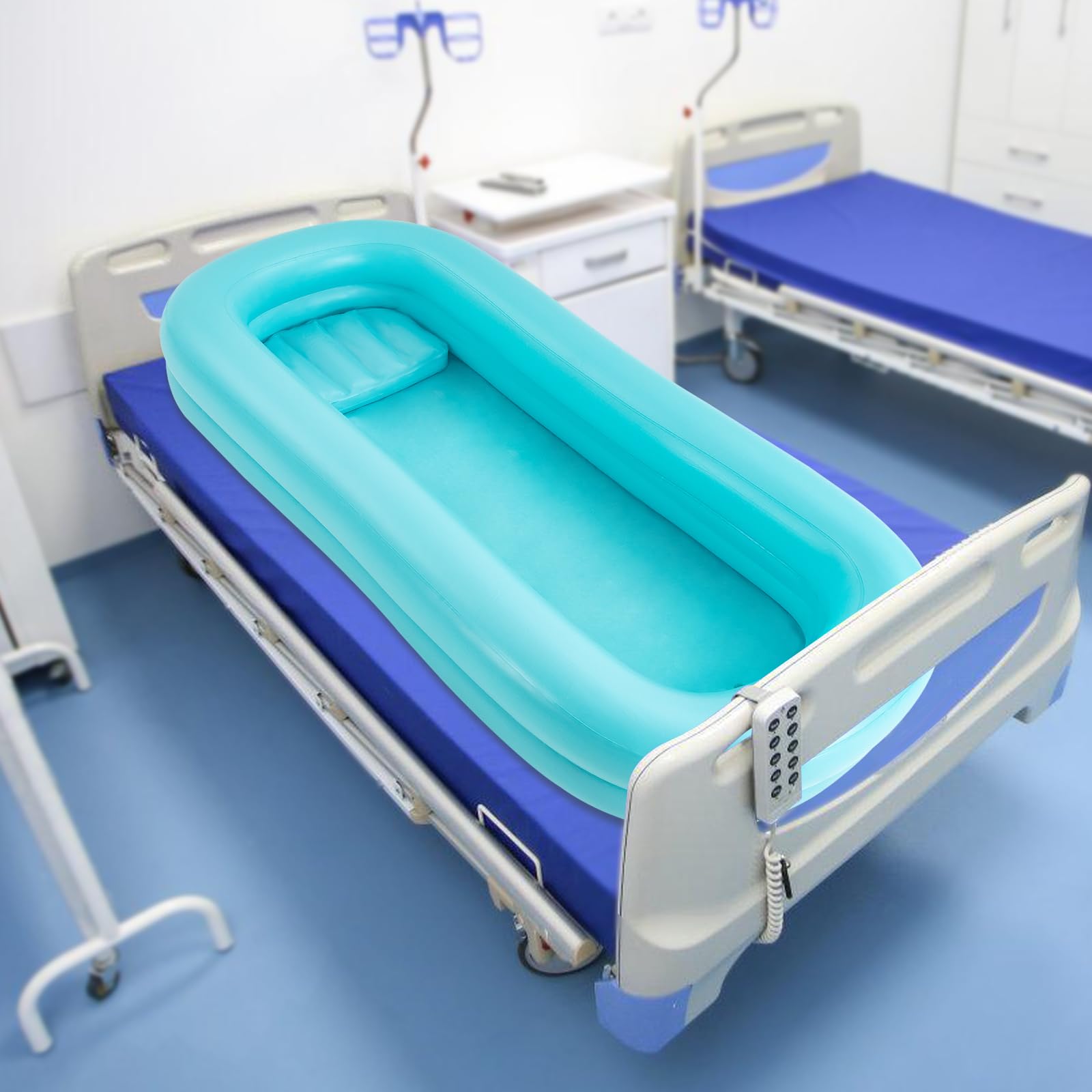 Set di vasca da doccia gonfiabile, semplice sistema doccia a letto, aiuto per il bagno a letto per disabili, anziani, allettati, vasca da bagno pieghevole, doppio strato con sacchetto d'acqua e pompa