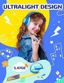 iClever Kids Headphones with Cord, 85dBA Safe Volume Wired Headphones for Kids, Stereo Sound Foldable Adjustable, 3.5mm Jack, Over Ear Child Headphone for School/Boys/Girls/iPad/Tablet/Travel, Blue