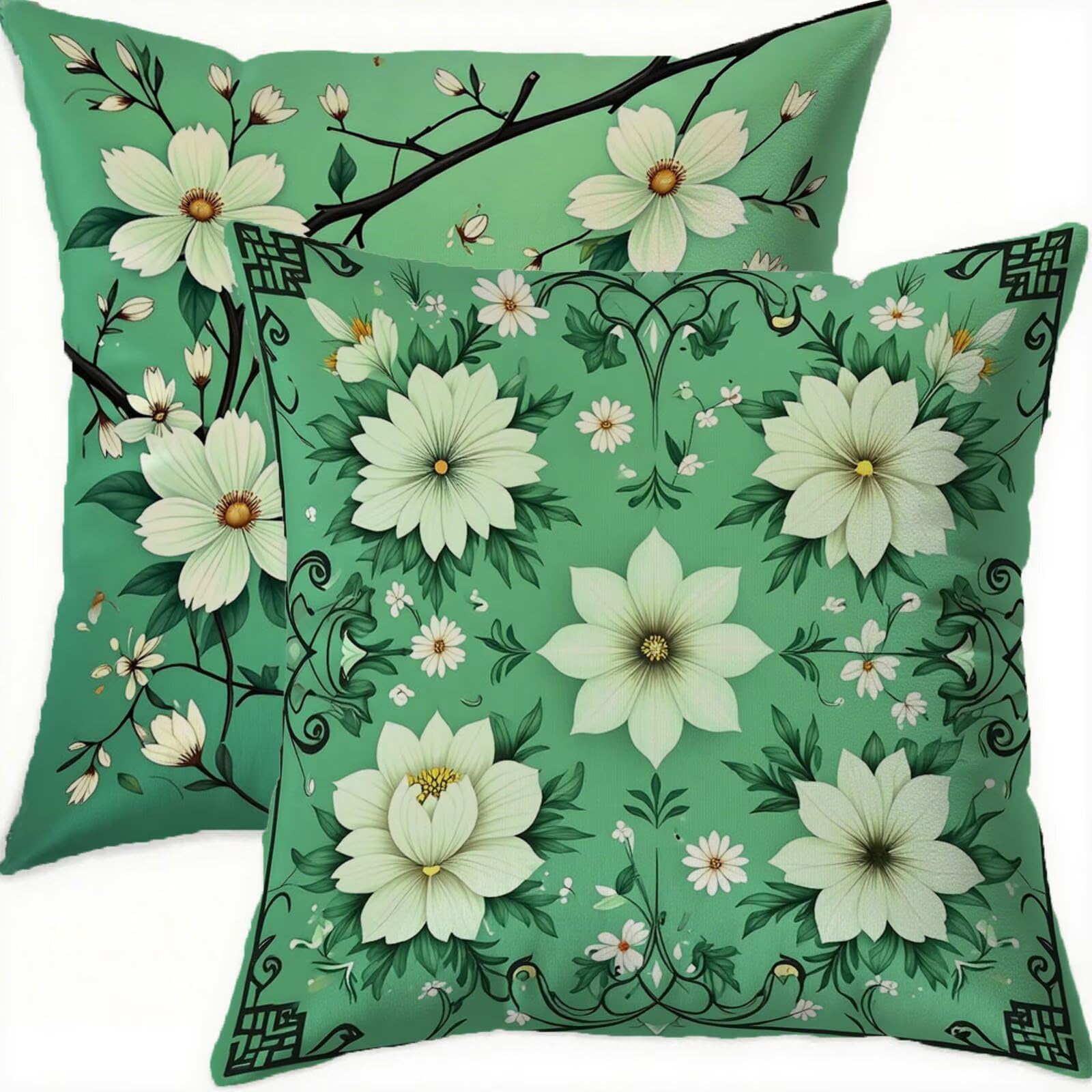 Housse coussin canapé salon lot de 2 vert géométrique 70x70cm B334