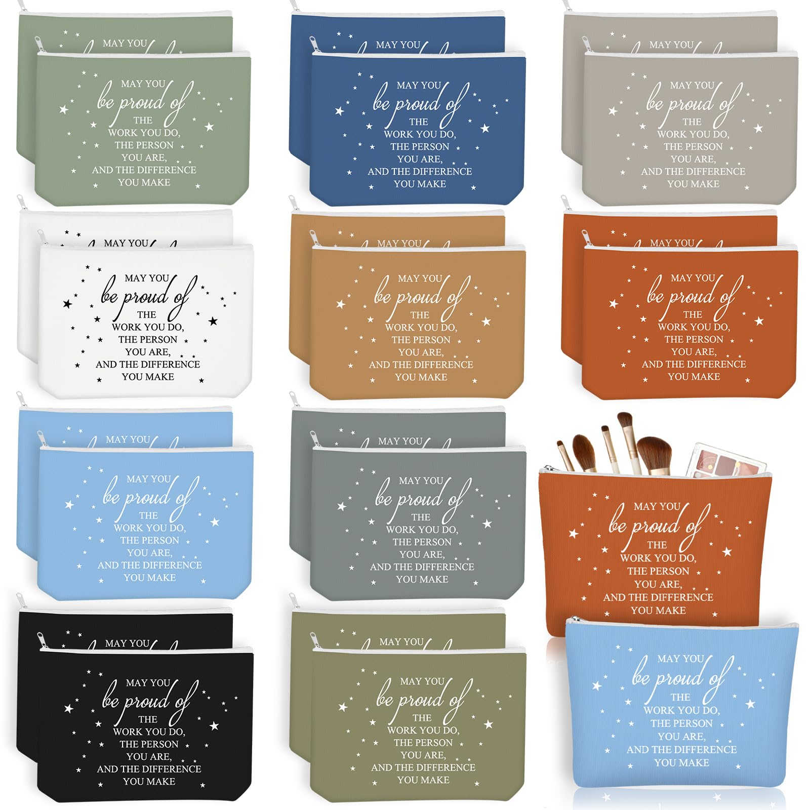 Sieral 20 Pcs Appreciation Gift Cosmetic Bags May You Be Proud Cosmetic Pouch Motivational Gift Canvas Makeup Bag with Zipper for Employee Office Team