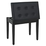 Smartxchoices 22''L Black Solid Wood Piano Bench with Storage Padded Faux Leather Keyboard Stool,Thick Top