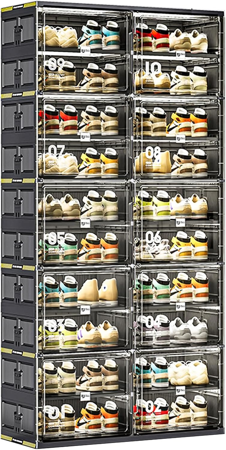 40 Pairs Portable Shoe Storage Cabinent of 3-Step Fast Installation,Plastic Shoe Box with Magnetic Clear Door for Entryway, Enclosed Shoe Rack for Sneaker, Heels etc.. (2Row, 10Tier)