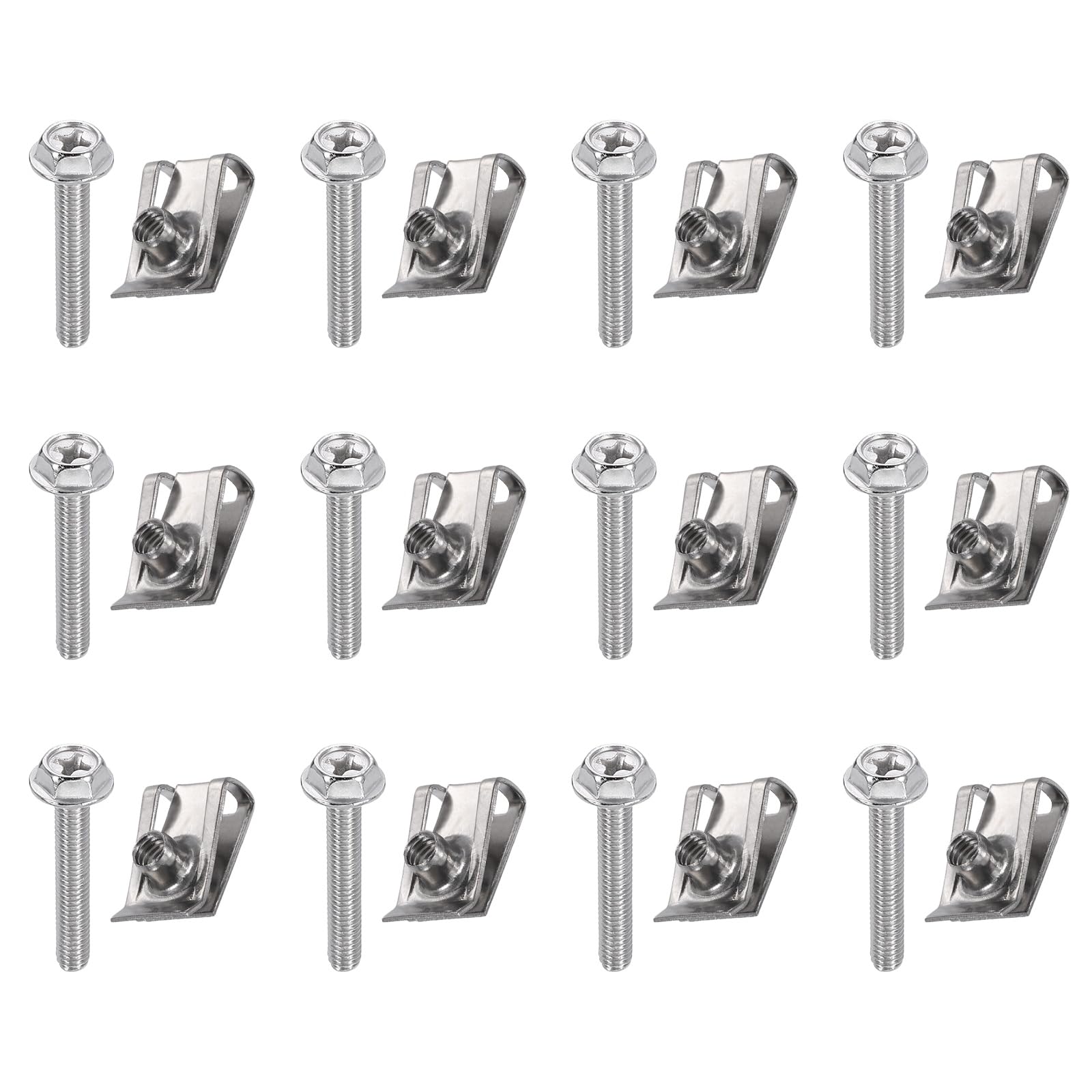PATIKIL U-Style Clip-On Nut, 12 Pcs M4-0.7 Regular Bolts & Extruded U-Nut U-Type Fasteners Hardware Nuts Stainless Steel for Automotive Metal Cars Motorcycles, Silver