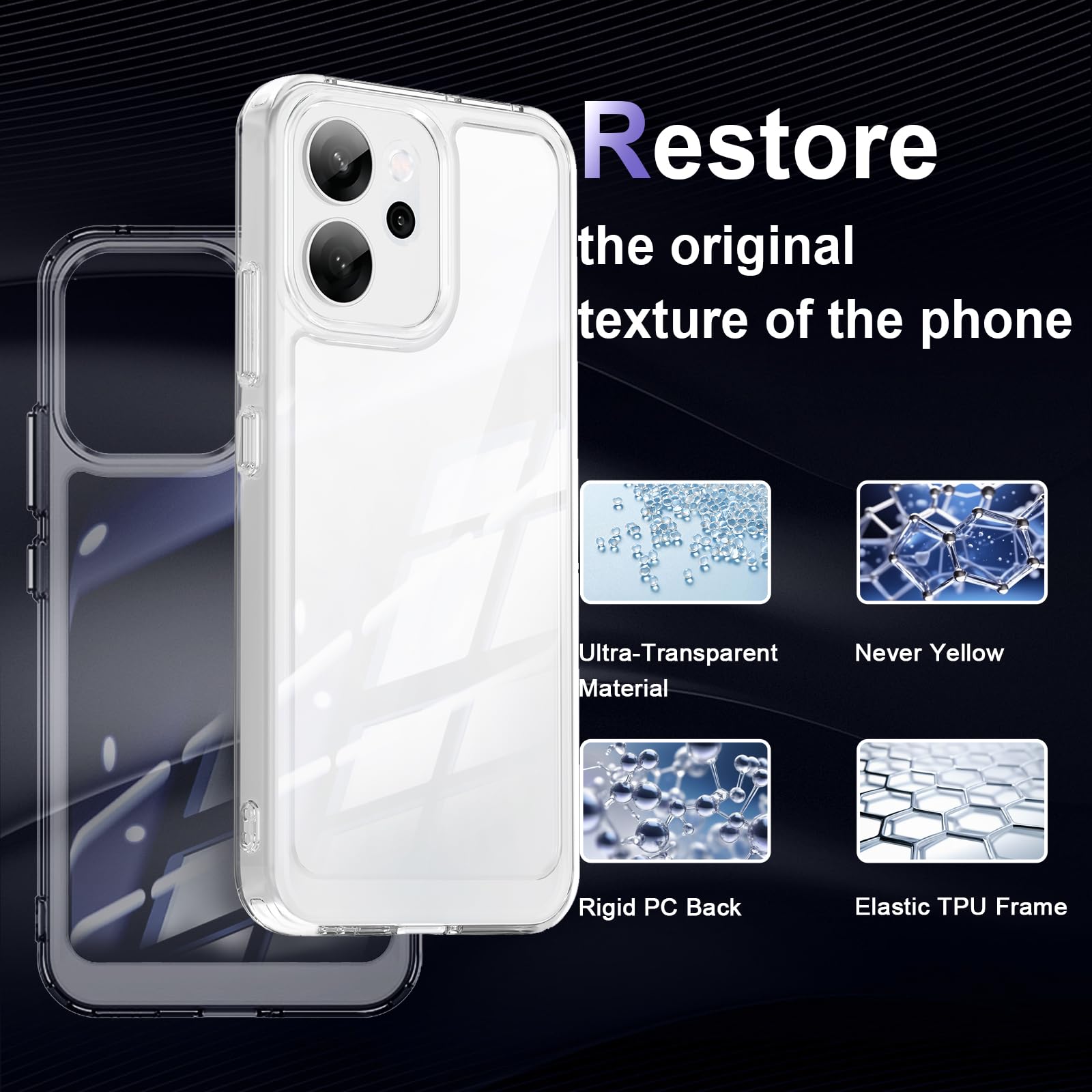 Cover per Oppo Reno 14/14 FS/14 F 5G, Custodia in TPU Antiurto Sottile di Livello Militare, Resistente all'ingiallimento, Case per Telefono in PC Rigido, Retro Antigraffio, Trasparente