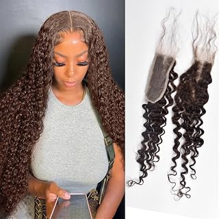 Brazilian Chocolate Brown 4# Deep Wave 2x6 Lace Closure 100% Unprocessed Human Virgin Hair Deep Curly Lace Closure Color 4 Chestnut Brown Loose Deep Closure (#4 deep wave 2x6 closure, 16inch)