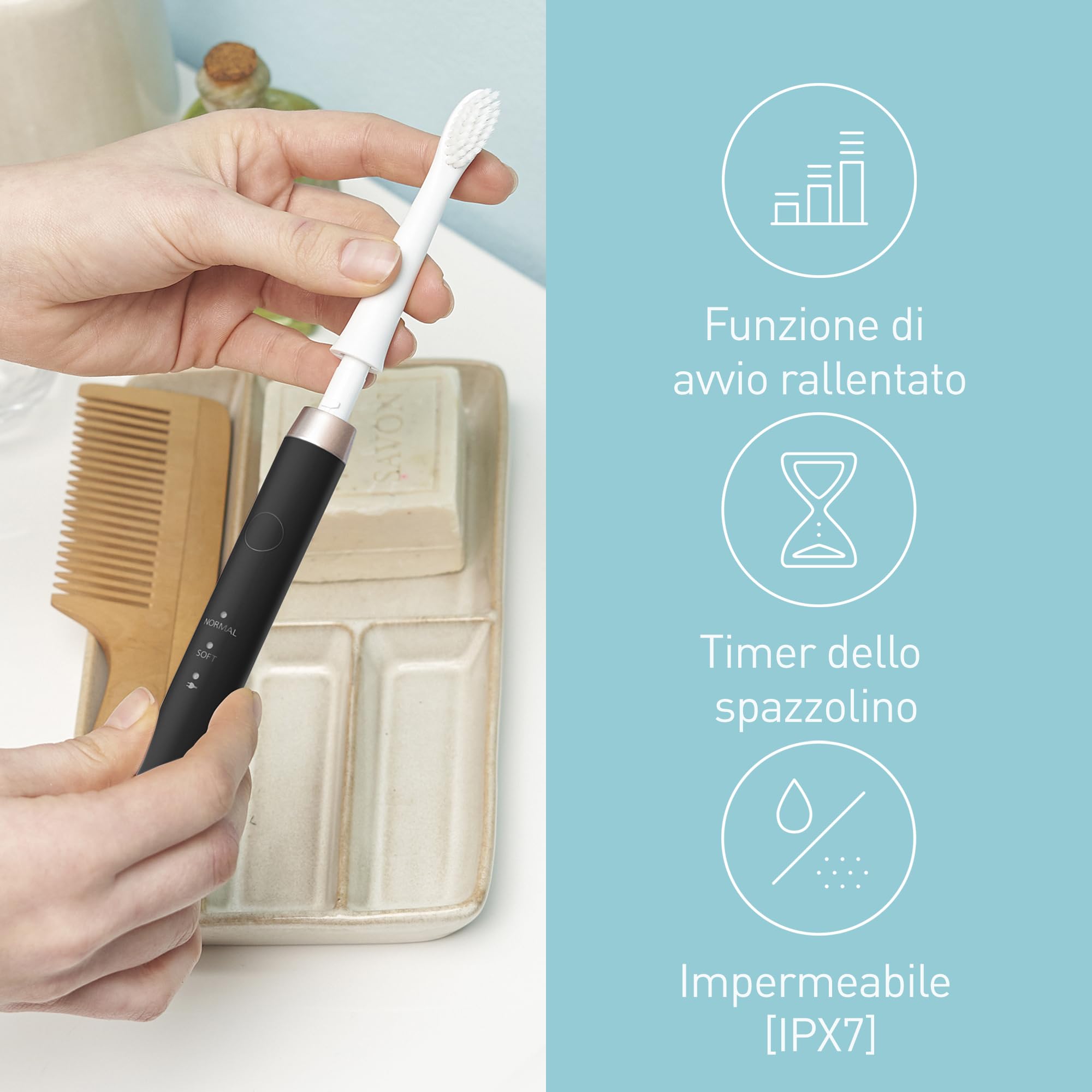 Panasonic EW-DM81-K503 Spazzolino Elettrico, 2 Testine Incluse, Timer, 2 Modalità di Funzionamento, Design Ergonomico, 31.000 Movimenti al Minuto, Vibrazioni Soniche, Nero