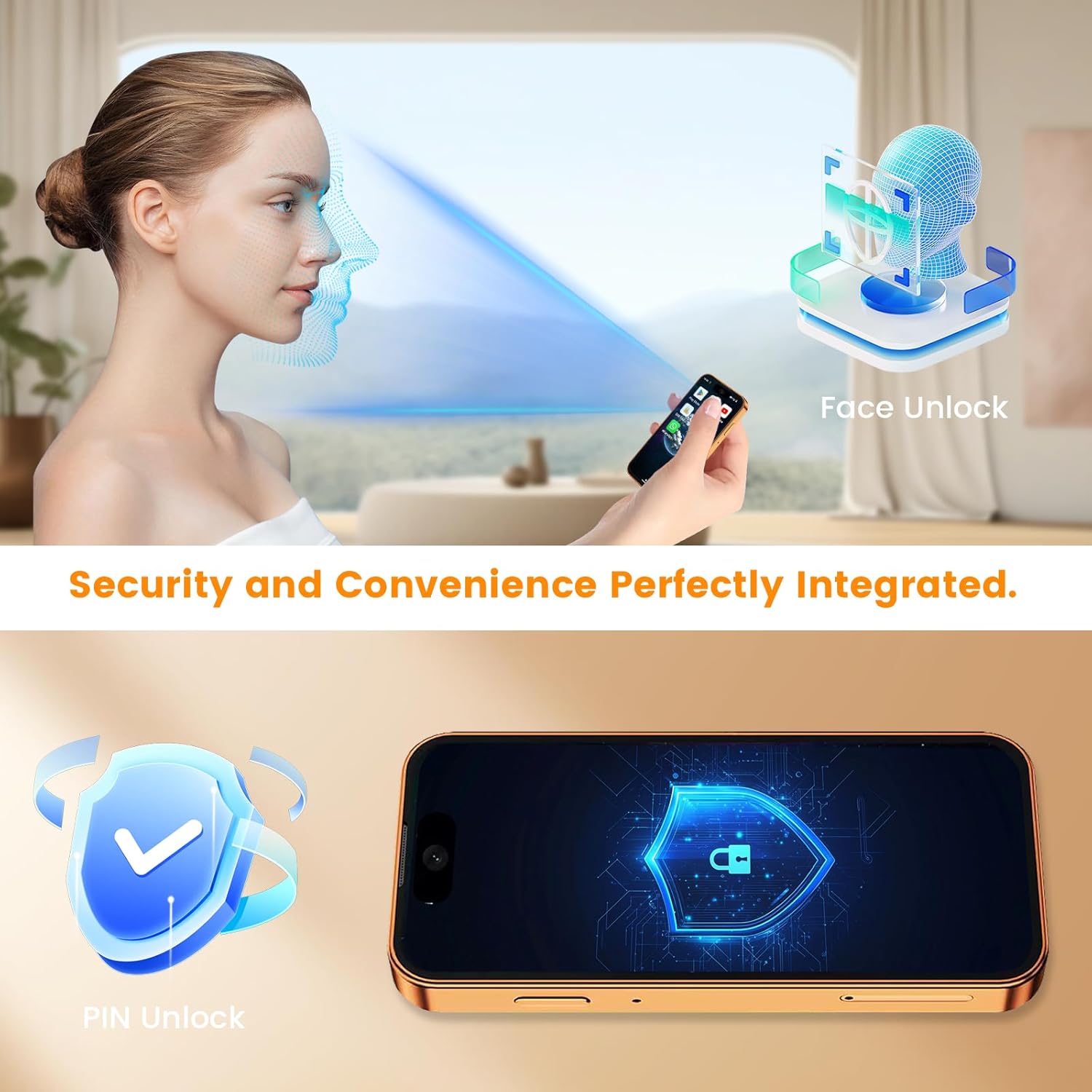 4G Unlocked Mini Smartphone 3GB+32GB,3.88" HD Touch Screen,Android 12,Dual SIM, Face ID,GPS, Quad-Core,1950mAh Battery,Compact Pocket Small Phone for Kids Students Backup Mobile Phone Orange